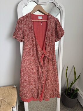Frank & Oak coral print from tie dress midi